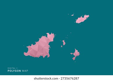 Ilustración vectorial de mapa de polígono de Guernsey en estilo geométrico de bajo poli, colores pastel suaves con tonos rosados y verdes azulados, silueta limpia sobre fondo sólido, ideal para infografía.