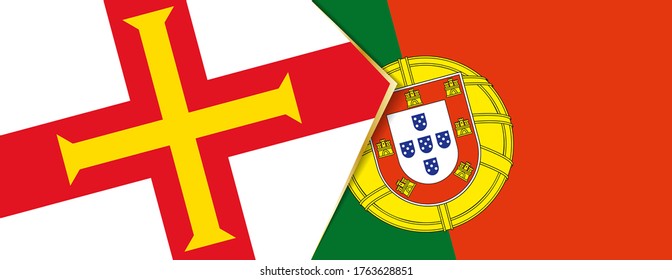 Guernsey und Portugal Flaggen, zwei Vektorflaggen Symbol für Beziehung oder Konfrontation.