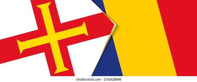 Guernsey und Rumänien Flaggen, zwei Vektorflaggen Symbol für Beziehung oder Konfrontation.