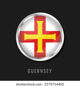 Guernsey round framed national flag. Circular glossy flag of Guernsey.