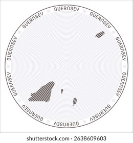 Guernsey round logo design. Country shape build of rings. Guernsey text around the country. Vector Illustration.