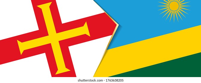 Guernsey and Rwanda flags, two vector flags symbol of relationship or confrontation.