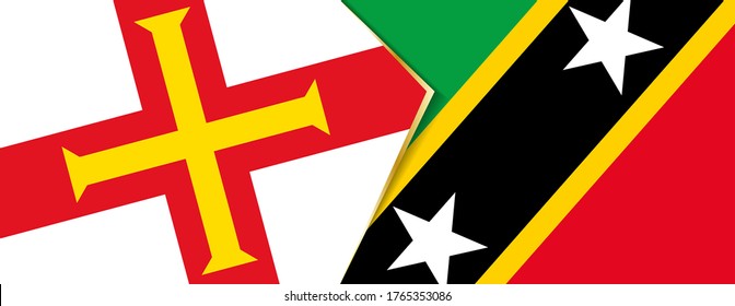 Guernsey and Saint Kitts and Nevis flags, two vector flags symbol of relationship or confrontation.