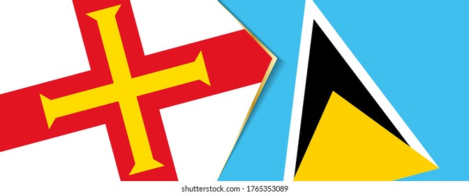 Guernsey and Saint Lucia flags, two vector flags symbol of relationship or confrontation.