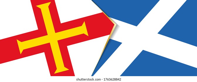 Guernsey and Scotland flags, two vector flags symbol of relationship or confrontation.