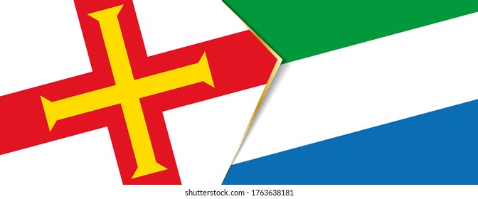 Guernsey and Sierra Leone flags, two vector flags symbol of relationship or confrontation.