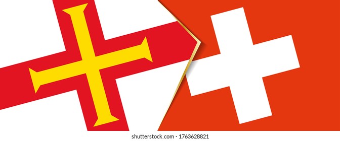 Guernsey und die Schweiz Flaggen, zwei Vektorfahnen Symbol für Beziehung oder Konfrontation.