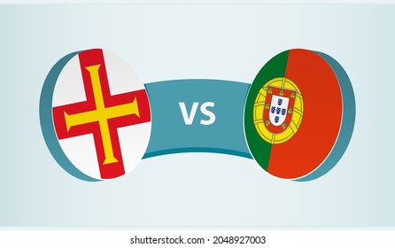 Guernsey versus Portugal, team sports competition concept. Round flag of countries.