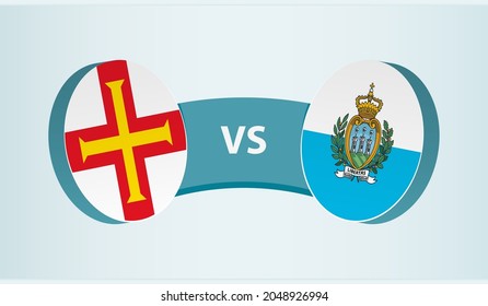 Guernsey versus San Marino, team sports competition concept. Round flag of countries.