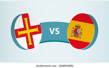 Guernsey versus Spain, team sports competition concept. Round flag of countries.