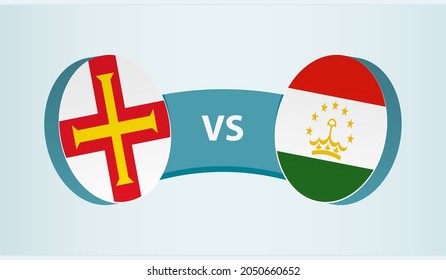 Guernsey versus Tajikistan, team sports competition concept. Round flag of countries.