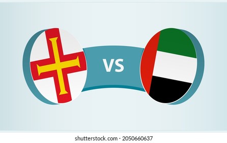 Guernsey versus United Arab Emirates, team sports competition concept. Round flag of countries.