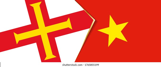Banderas de Guernsey y Vietnam, dos banderas vectoriales símbolo de relación o confrontación.