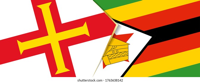 Guernsey and Zimbabwe flags, two vector flags symbol of relationship or confrontation.