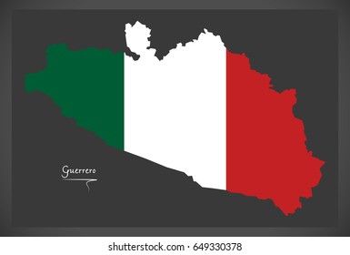 Guerrero map with Mexican national flag illustration