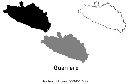 Guerrero map Mexico state. map in various style outline, black, and gray