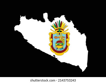 Guerrero map vector silhouette illustration isolated on black background. Mexico province map. Editable blank vector map. Guerrero flag coat of arms.