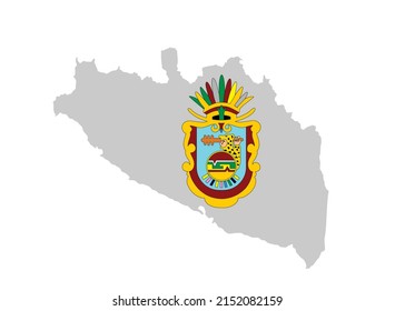 Guerrero map vector silhouette illustration isolated on white background. Mexico province map. Editable blank vector map. Guerrero flag coat of arms.