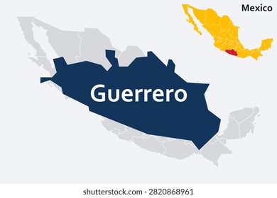 Guerrero Mexico State .Chilpancingo and Acapulco Region Vector.