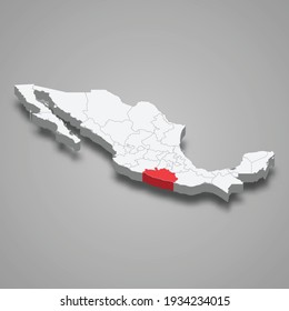 Guerrero region location within Mexico 3d isometric map