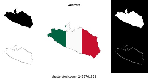 Guerrero state outline map set