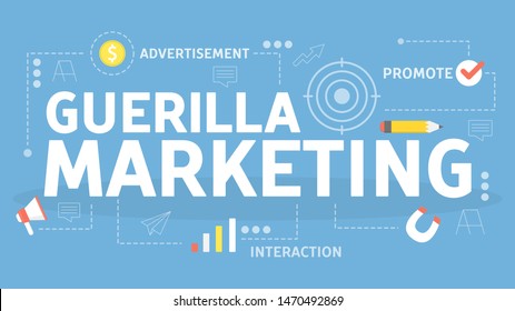 Guerrilla marketing concept. Corporate business promotion and advertising. Alternative tactics of spreading information. Flat vector illustration