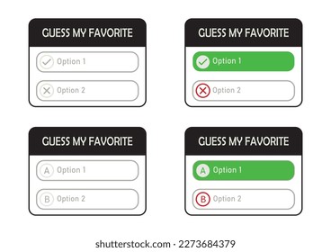 Guess my favorite icon. Guess my favorite sticker frame story quiz template , social media Instagram template frame. Glassmorphism style. Vector. EPS 10. Isolated