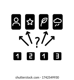 Guess the picture black glyph icon. Entertaining logical game, friendly competitive challenge silhouette symbol on white space. Family party activity, finding matches. Vector isolated illustration