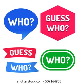 Guess Who? Set Of Flat Vector Typography Icon, Symbol, Design Illustration On White Background.
