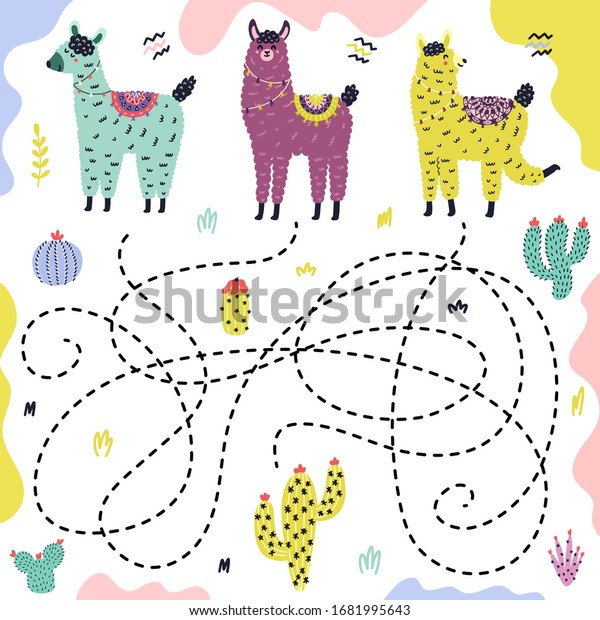 Guess Which Llama Gets Cactus Maze Stock Vector (Royalty Free) 1681995643