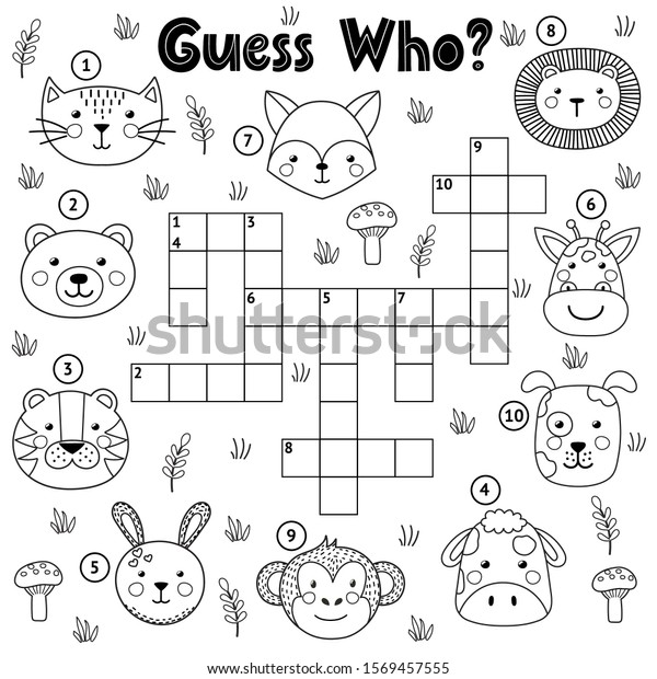 Guess Who Black White Crossword Kids Animals Wildlife Education