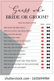 
Guess Who Bride Or Groom Game, Bridal Shower Games, Printable Vector Card