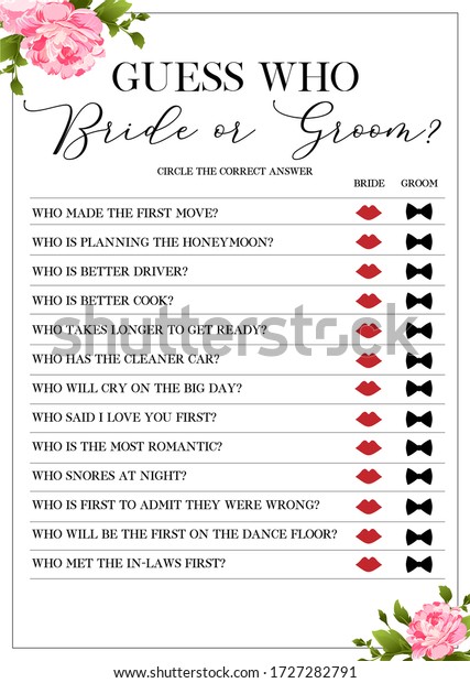 Guess Who Bride or Groom Game, Bridal Shower Games,\
printable vector card