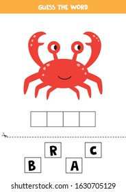Guess the word crab. Spelling game for kids. Crossword for children. Educational worksheet.