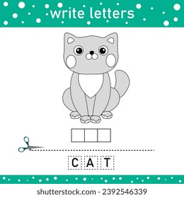 Guess the word. Little cat. Logic puzzle game for kids to learn English words.
