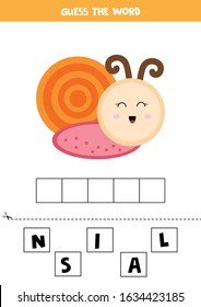 Guess the word snail. Elementary crossword for kids. Spelling for children.