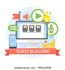 Guest blogging concept. Writing from computer or other device.