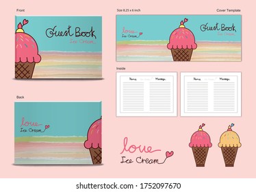 guest book Cover and inside page ice Cream Sweets desserts themes vector illustration, cute guest book