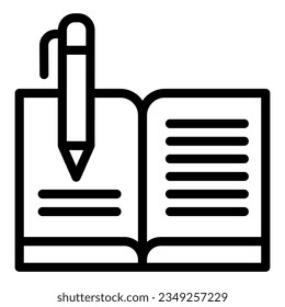 Guest book with pen line icon. Registry book vector illustration isolated on white. Writing outline style designed for and app.