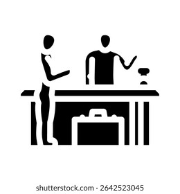 guest check in hospitality hotel glyph icon vector. guest check in hospitality hotel sign. isolated symbol illustration