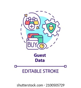 Gast data concept Symbol. Immobilien-Management-Systeme in Hotels abstrakte Idee dünne Linie Illustration. Einzeln Umrisszeichnung. Bearbeitbarer Strich. Verwendung von Roboter-Medium, Myriad Pro-Fett-Schriftarten