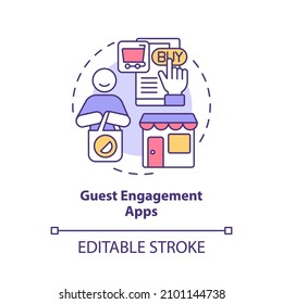 Guest engagement apps concept icon. Online review. Touchless system abstract idea thin line illustration. Isolated outline drawing. Editable stroke. Roboto-Medium, Myriad Pro-Bold fonts used