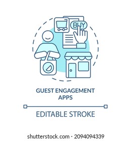 Guest engagement apps turquoise concept icon. Online review. Touchless system abstract idea thin line illustration. Isolated outline drawing. Editable stroke. Roboto-Medium, Myriad Pro-Bold fonts used