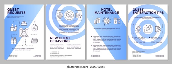 Guest Experience In Hotel Blue Gradient Brochure Template. New Behaviors. Leaflet Design With Linear Icons. 4 Vector Layouts For Presentation, Annual Reports. Arial, Myriad Pro-Regular Fonts Used