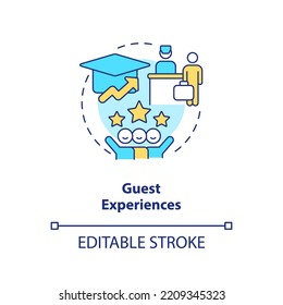 Guest experiences concept icon. Hotel training program abstract idea thin line illustration. Customer engagement. Isolated outline drawing. Editable stroke. Arial, Myriad Pro-Bold fonts used