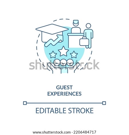 Guest experiences turquoise concept icon. Hotel training program abstract idea thin line illustration. Feel comfortable. Isolated outline drawing. Editable stroke. Arial, Myriad Pro-Bold fonts used