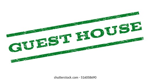 Guest House watermark stamp. Text caption between parallel lines with grunge design style. Rubber seal stamp with scratched texture. Vector green color ink imprint on a white background.