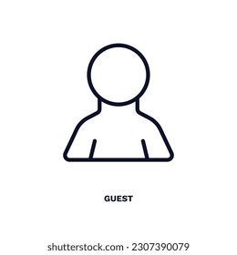 icono de invitado. Icono de invitado de línea delgada de la colección de hoteles y restaurantes. Vector de contorno aislado en fondo blanco. El símbolo de invitado modificable se puede usar web y móvil
