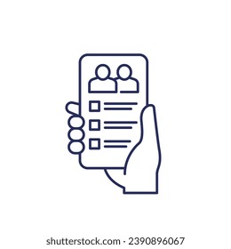 guest list app line icon with phone in hand