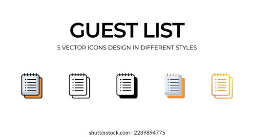Gast List Icon Design in Fünf-Stil mit Editable Stroke. Linie, feste, flache Linie, Duo Tone Farbe und Farbverlauf Linie. Geeignet für Webpage, Mobile App, UI, UX und GUI Design.